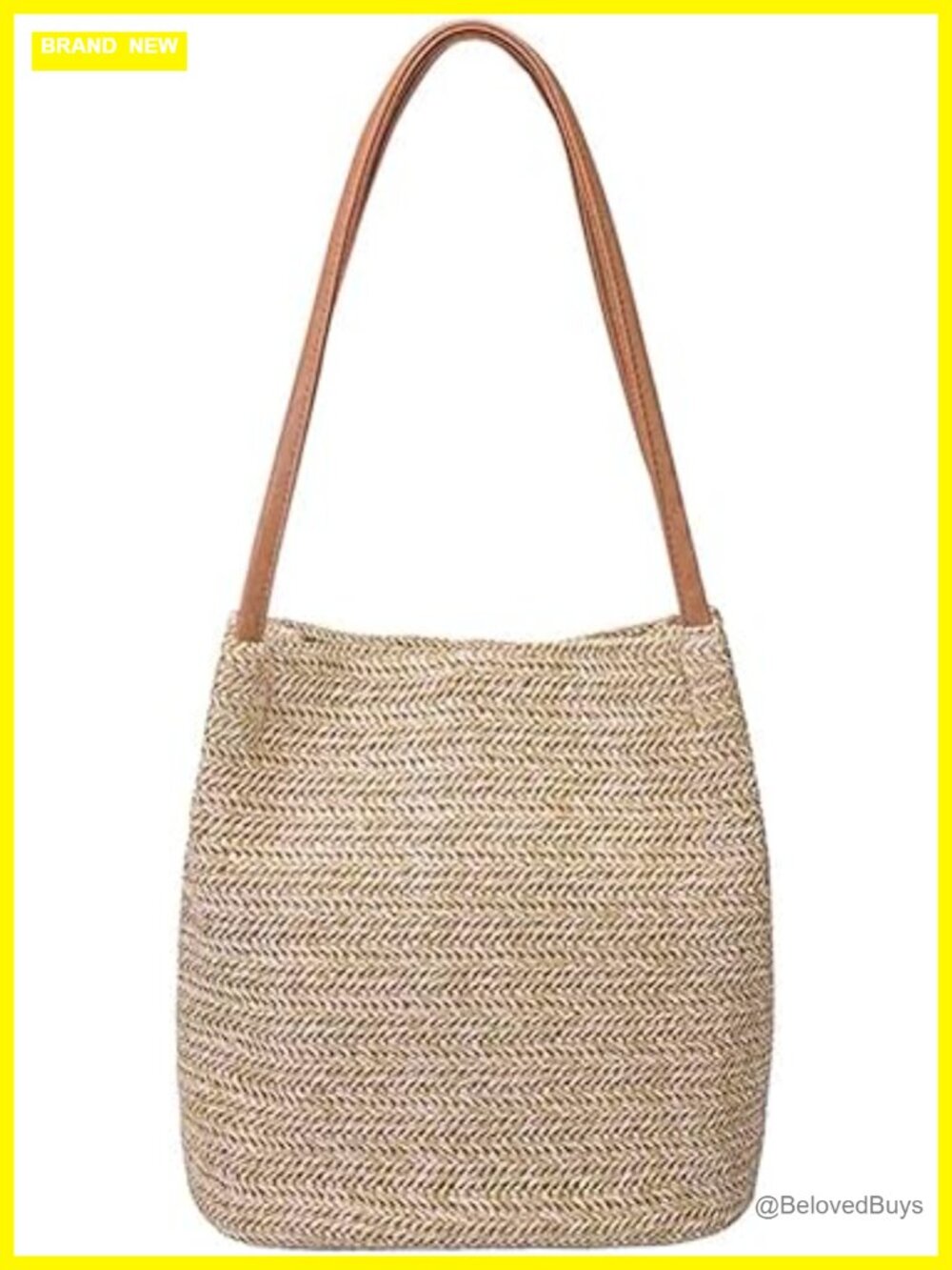 Straw Woven Tote Bag with PU Leather Handles - Beach & Casual Shoulder Bag